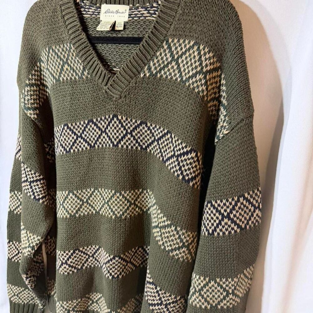 Eddie-bauer Men's Green and Khaki Jumper - Picture 2 of 4